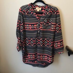 Women’s Polyester Print Tunic with Adjustable Sleeves - Good Used Condition